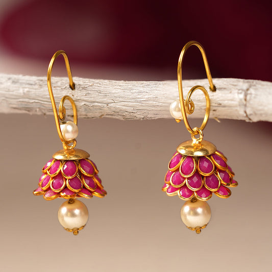 Ishani- Hanging Pearl Jhumki Earrings(Pink)