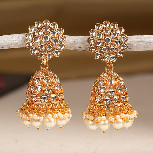 Ivana- Stone Studded Hanging Pearl Jhumki Earrings