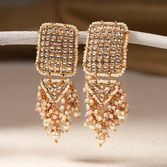 Janya- Stone Studded Hanging Pearl Jhumki Earrings