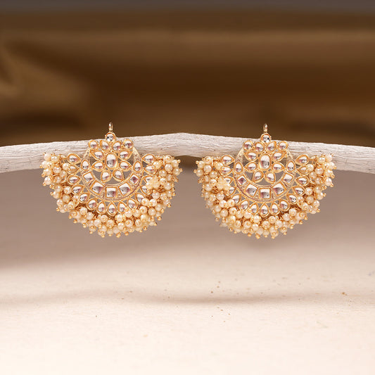 Jhanvi- Stone Studded Hanging Pearl Jhumki Earrings