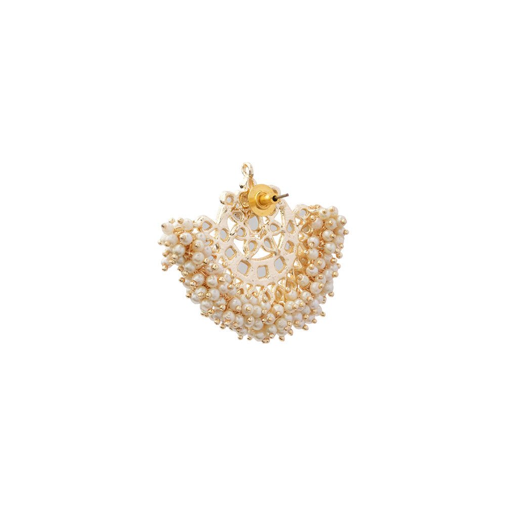 Jhanvi- Stone Studded Hanging Pearl Jhumki Earrings