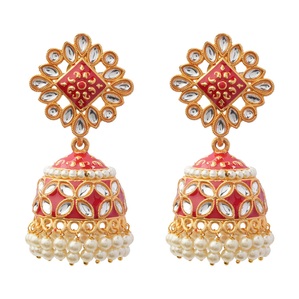 Juhi- Stone Studded Hanging Pearl Jhumki Earrings