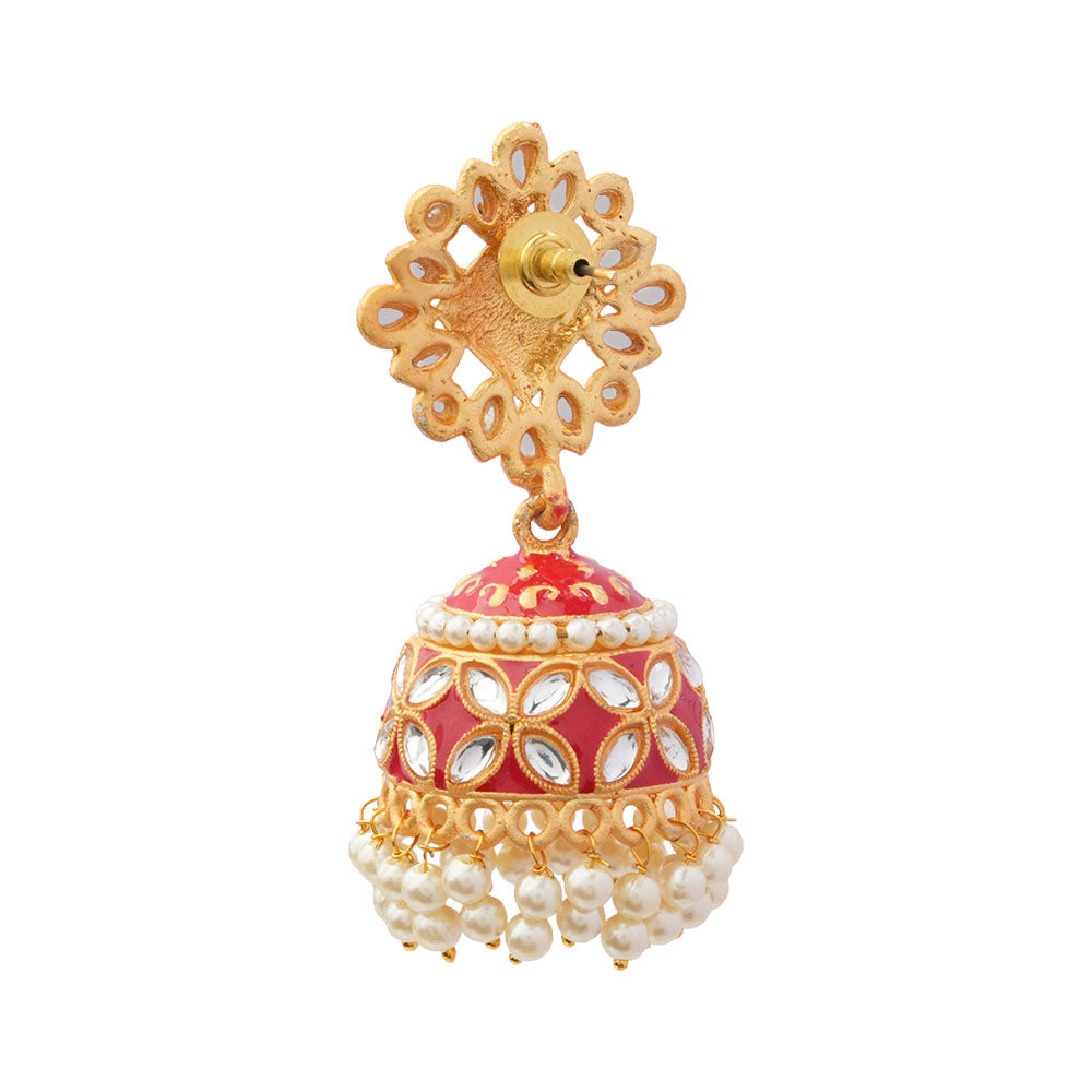 Juhi- Stone Studded Hanging Pearl Jhumki Earrings