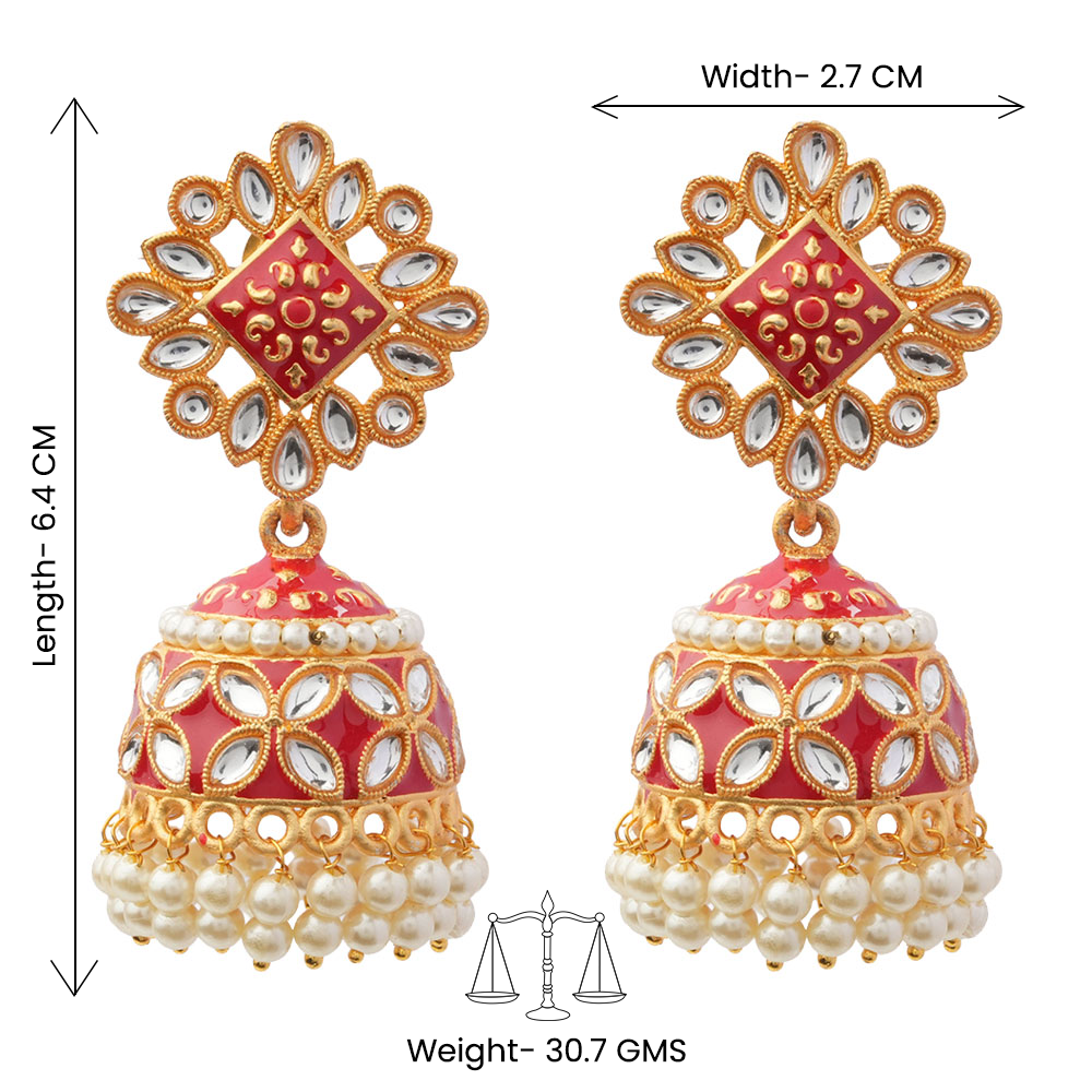Juhi- Stone Studded Hanging Pearl Jhumki Earrings