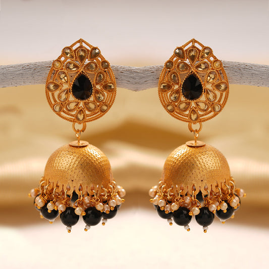 Kanika- Stone Studded Hanging Pearl Jhumki Earrings