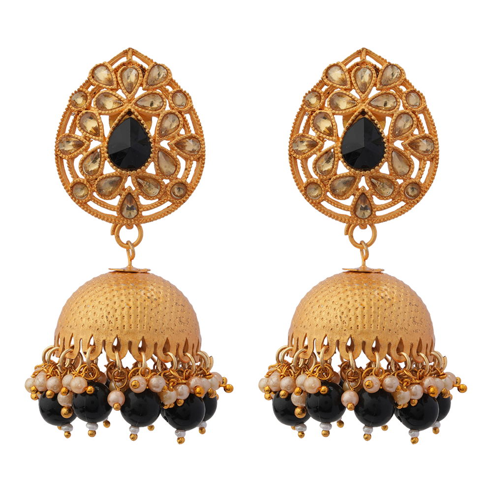 Kanika- Stone Studded Hanging Pearl Jhumki Earrings