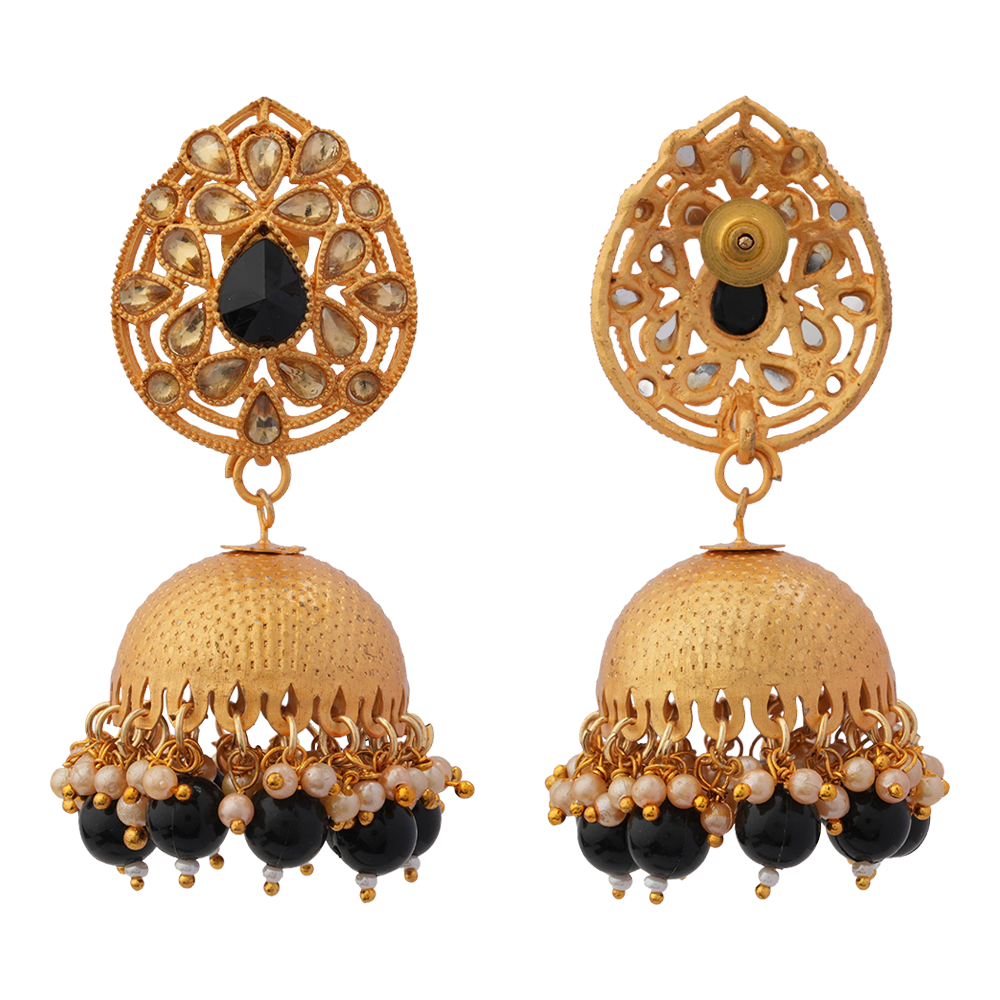 Kanika- Stone Studded Hanging Pearl Jhumki Earrings