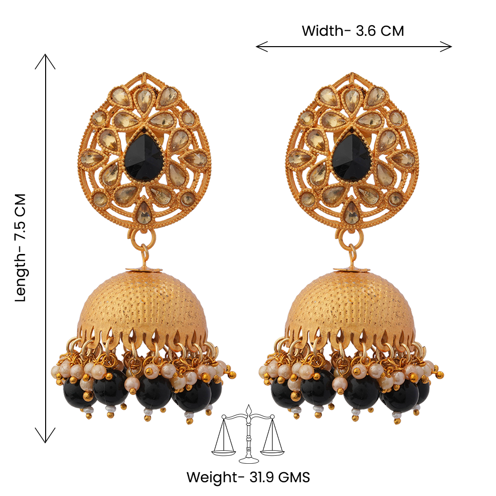 Kanika- Stone Studded Hanging Pearl Jhumki Earrings