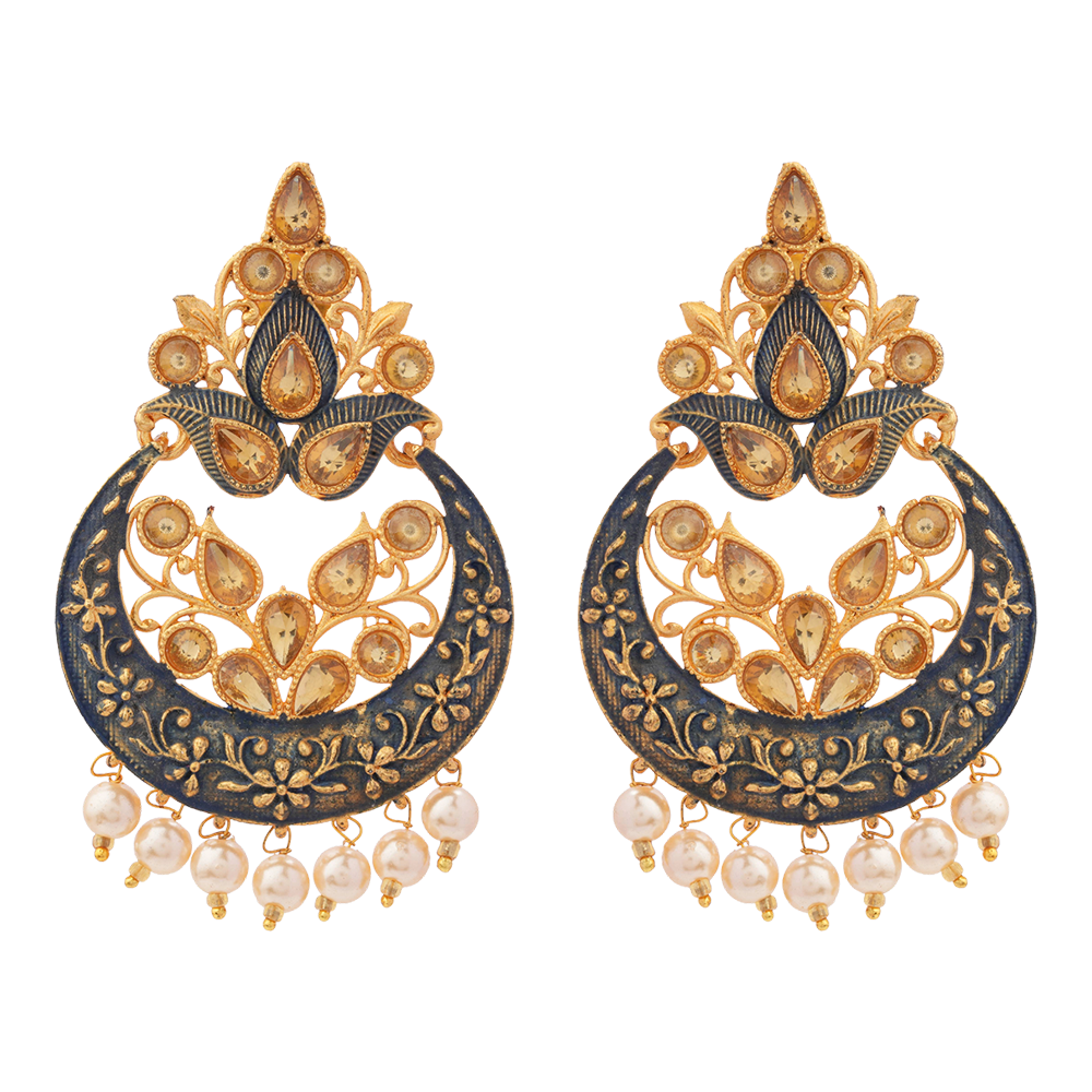 Kashvi- Stone Studded Hanging Pearl Dangler Earrings
