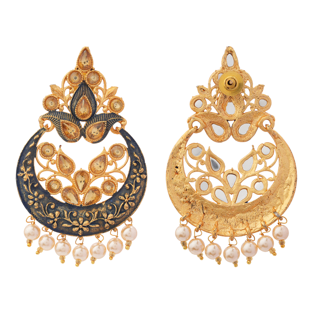 Kashvi- Stone Studded Hanging Pearl Dangler Earrings