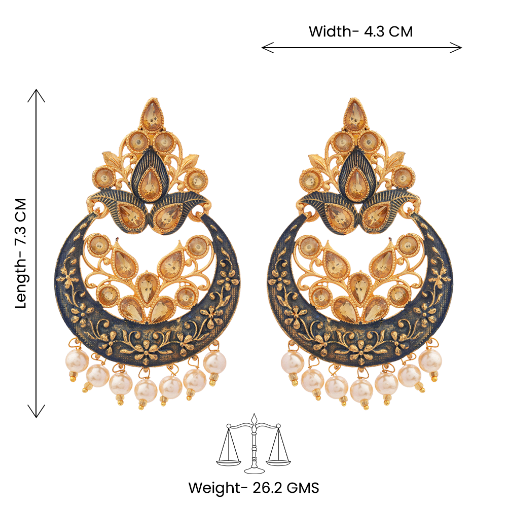 Kashvi- Stone Studded Hanging Pearl Dangler Earrings