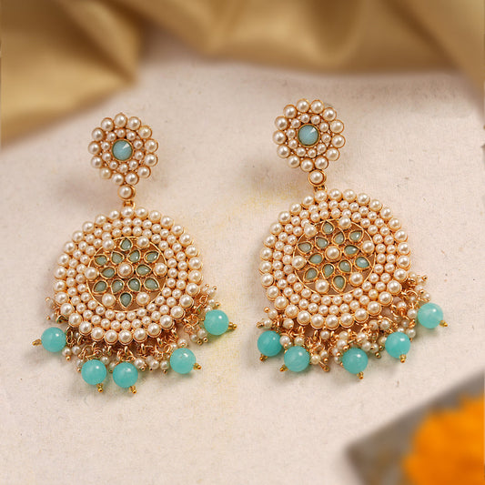 Kavya- Stone Studded Hanging Pearl Dangler Earrings