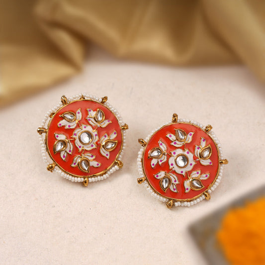 Kriti- Pearl Framed Stud Earrings(Red)