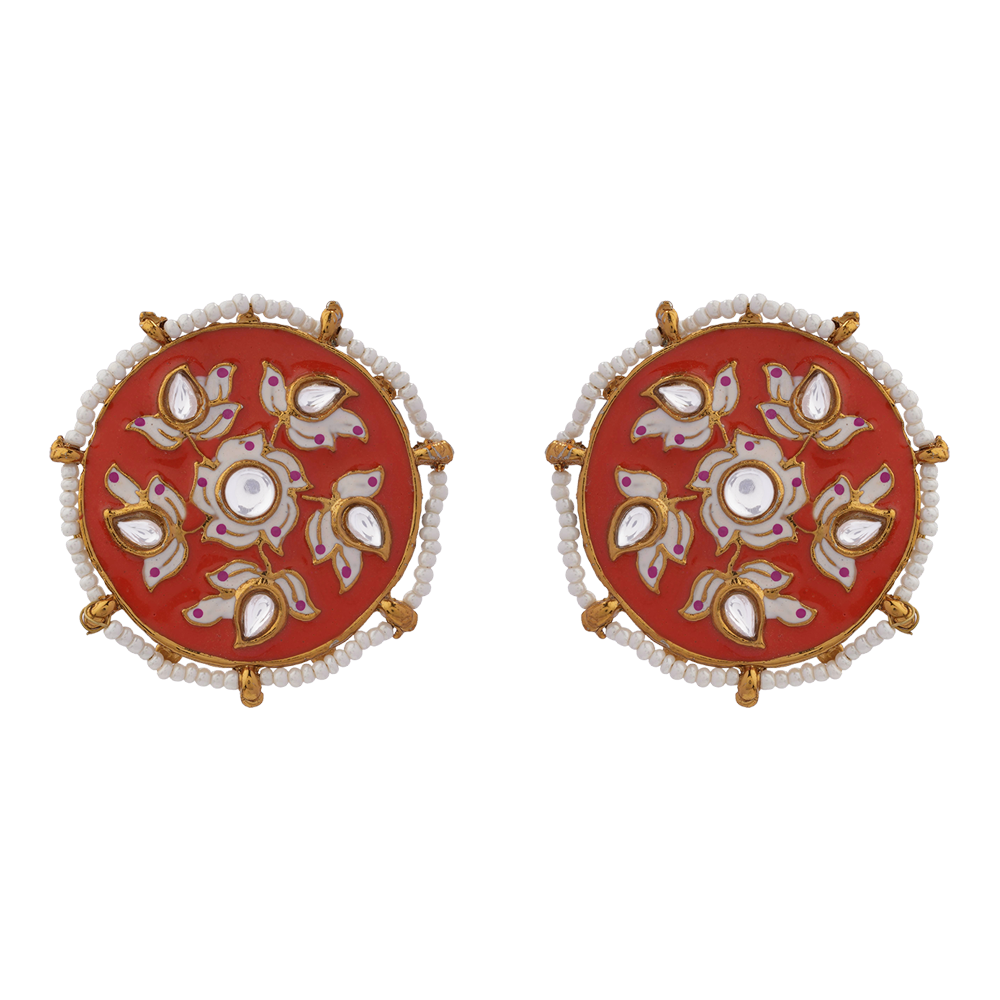 Kriti- Pearl Framed Stud Earrings(Red)