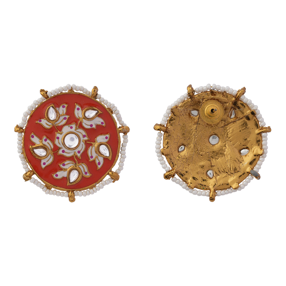 Kriti- Pearl Framed Stud Earrings(Red)