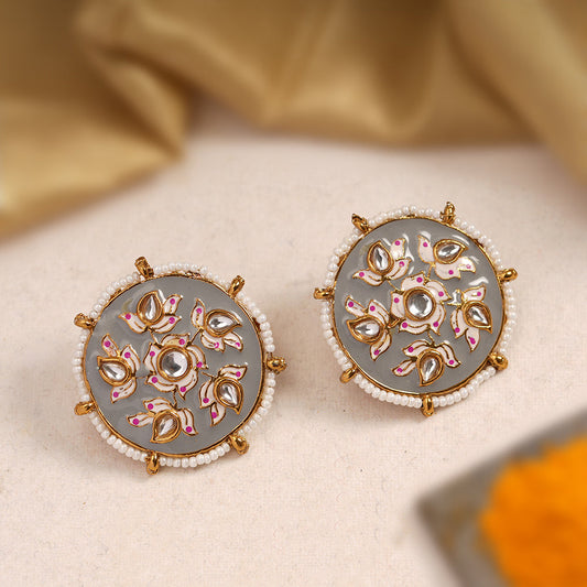 Kriti- Pearl Framed Stud Earrings(Gray)