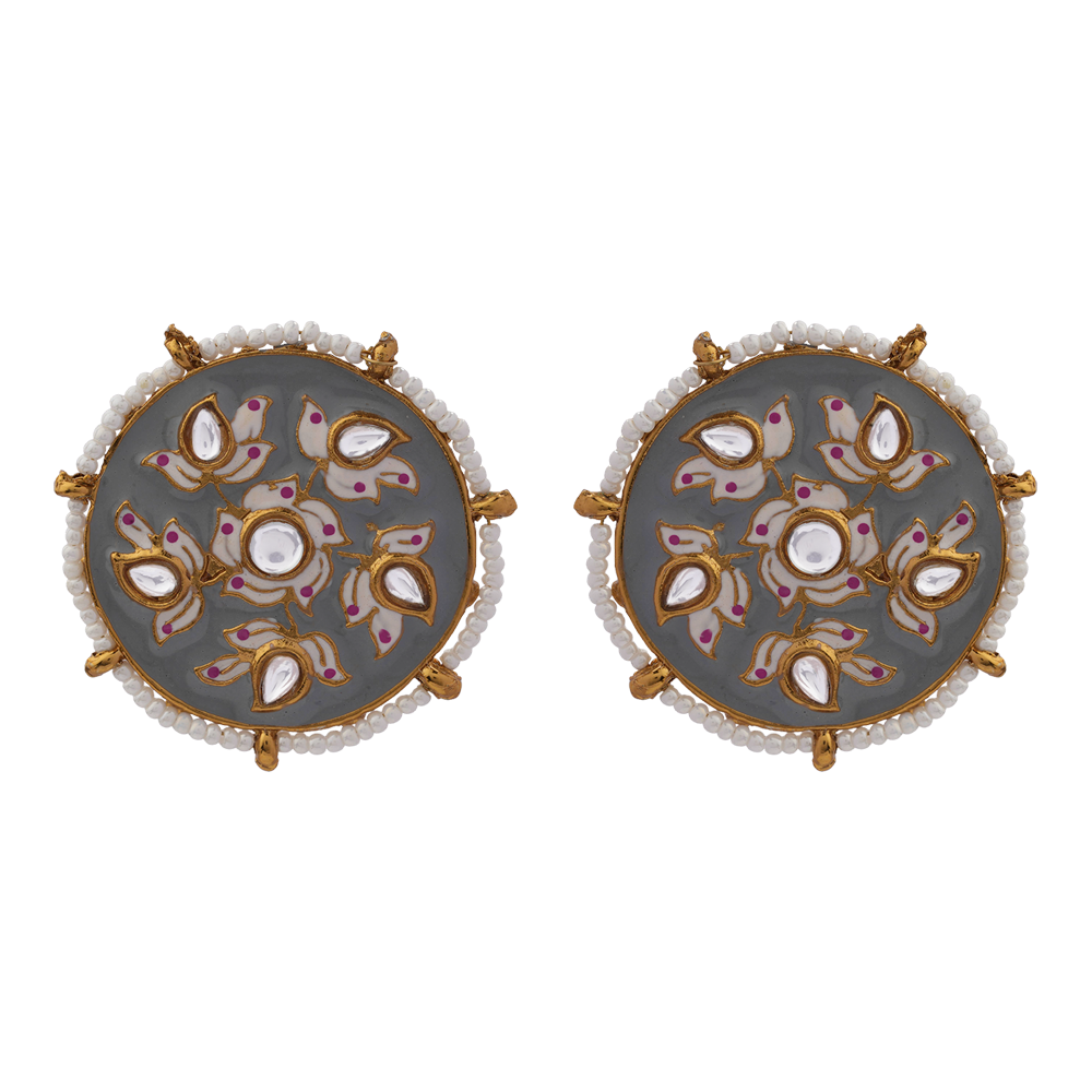 Kriti- Pearl Framed Stud Earrings(Gray)