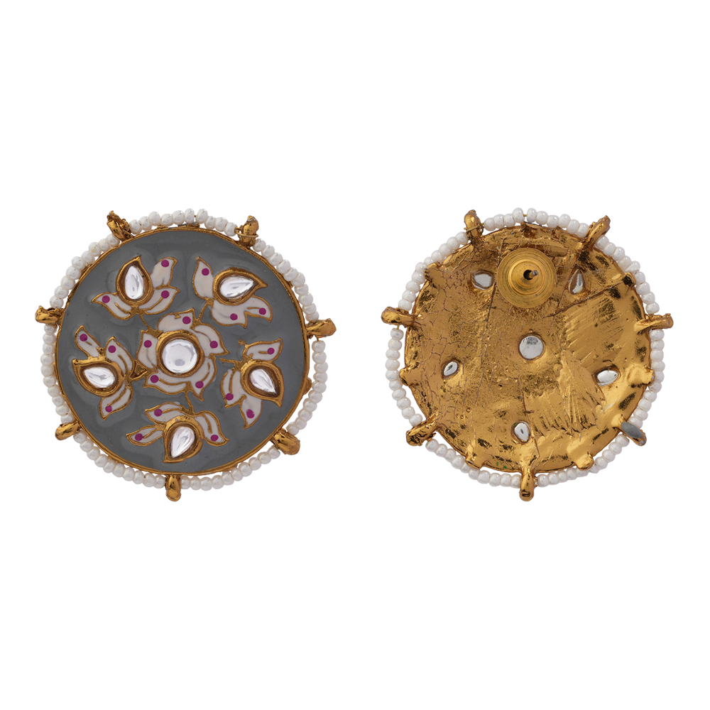 Kriti- Pearl Framed Stud Earrings(Gray)