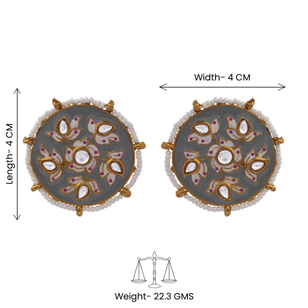 Kriti- Pearl Framed Stud Earrings(Gray)