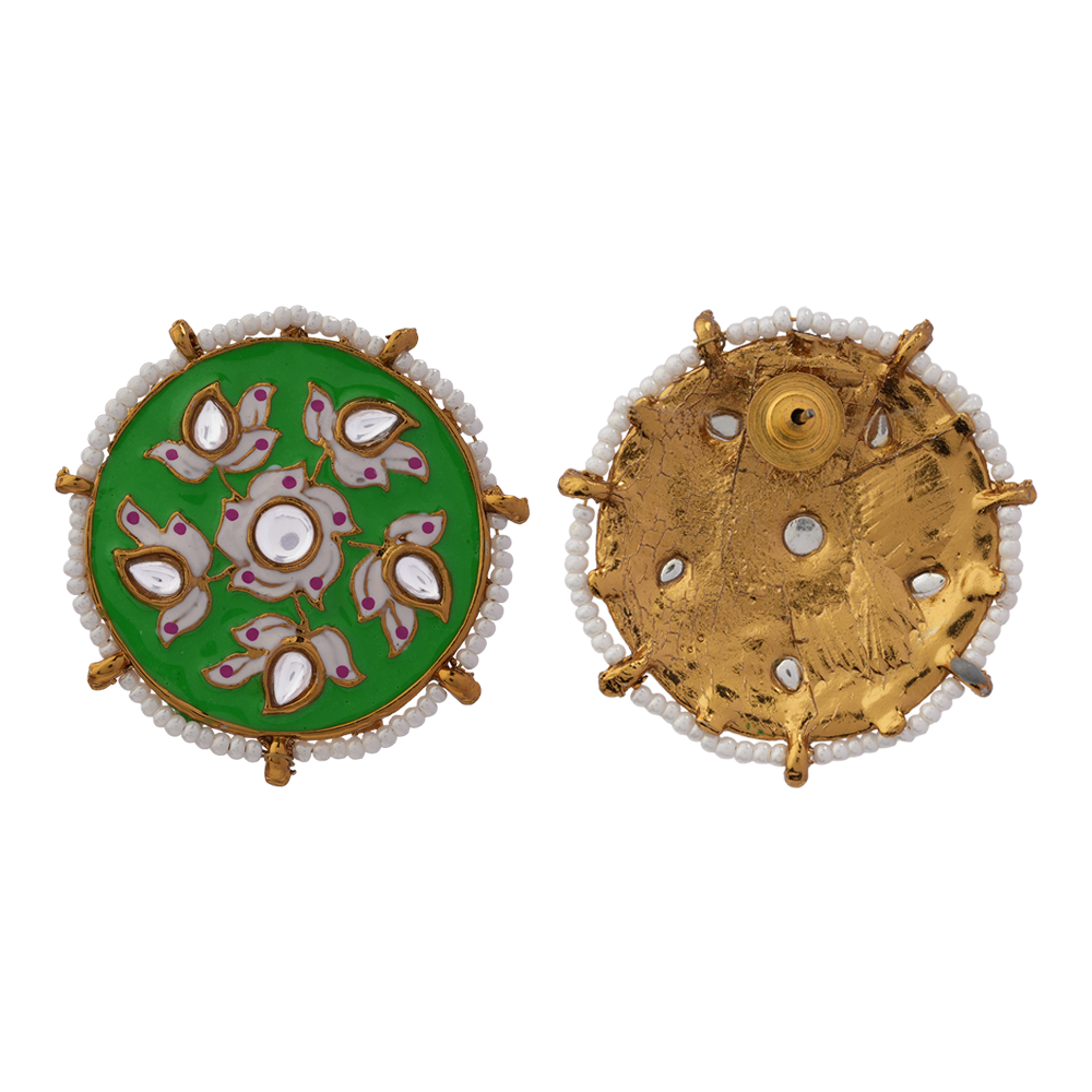 Kriti- Pearl Framed Stud Earrings(Parrot Green)