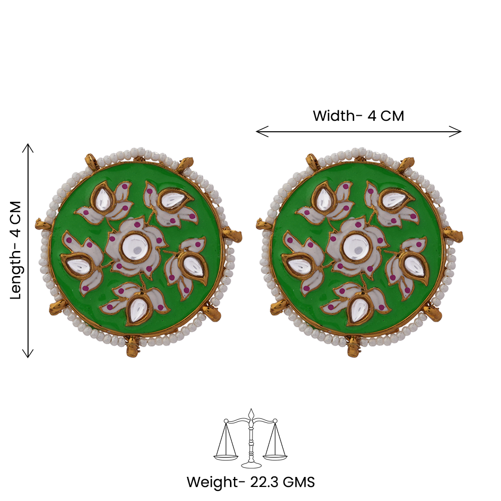 Kriti- Pearl Framed Stud Earrings(Parrot Green)