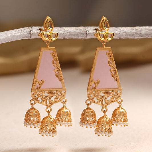 Krisha- Stone Studded Hanging Pearl Dangler Earrings