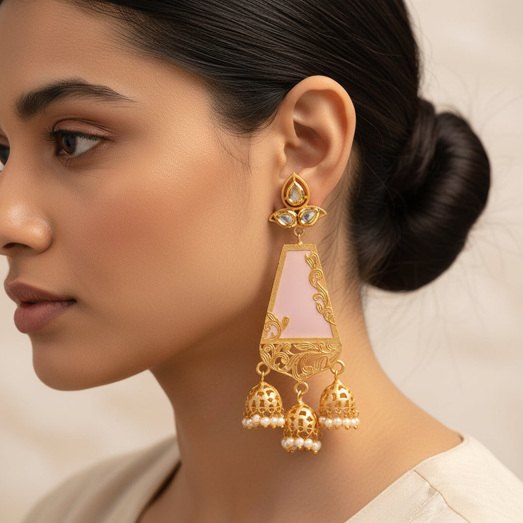 Krisha- Stone Studded Hanging Pearl Dangler Earrings