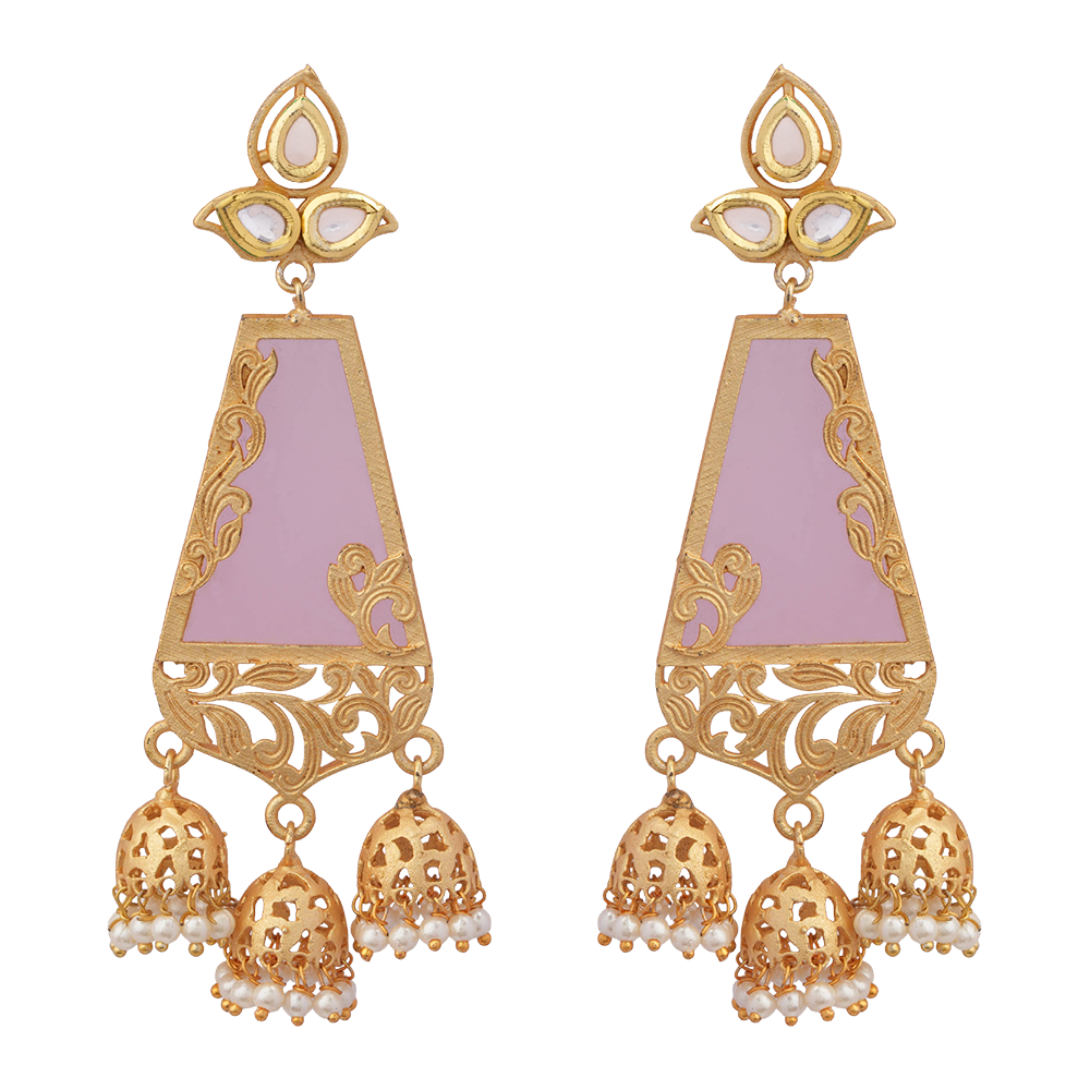 Krisha- Stone Studded Hanging Pearl Dangler Earrings