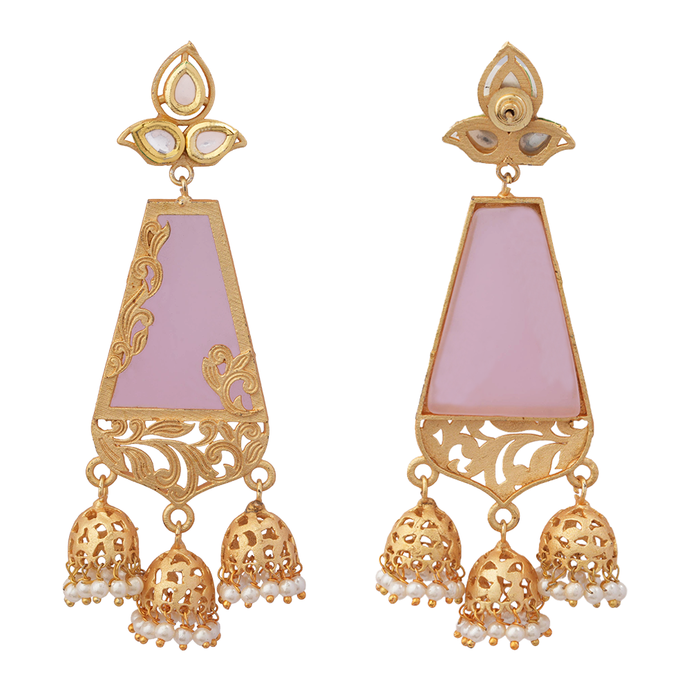 Krisha- Stone Studded Hanging Pearl Dangler Earrings