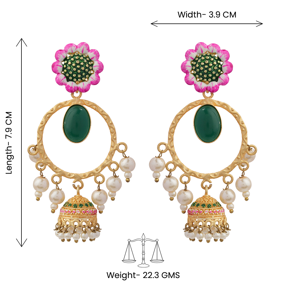 Laila – Stone-Studded Hanging Pearl Jhumki Earrings (Green)