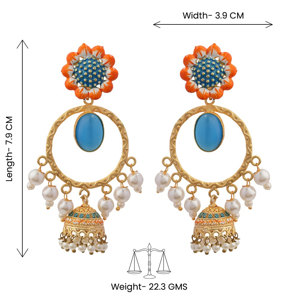 Laila- Stone Studded Hnaging Pearl Jhumki Earrings(Sky Blue)