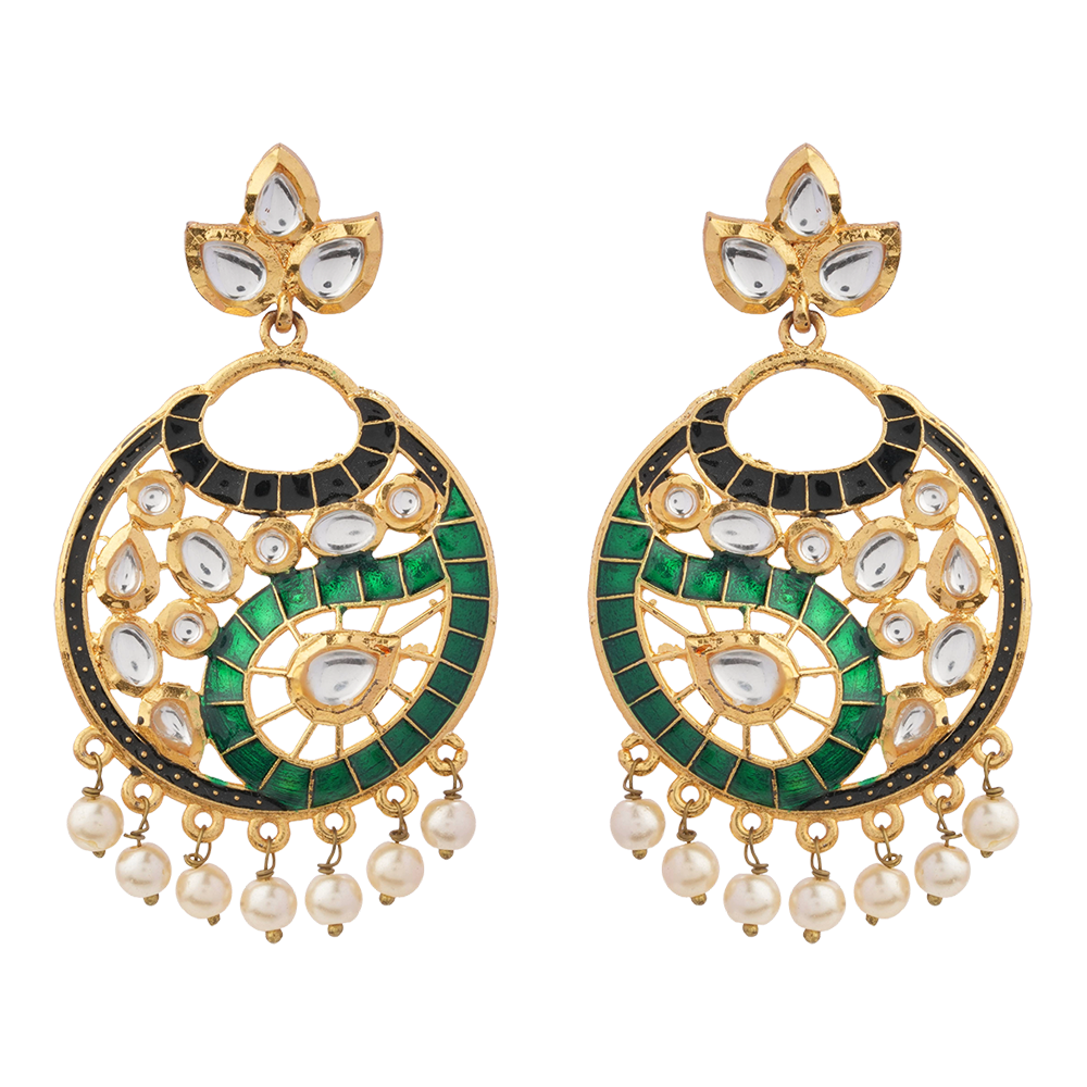 Lavanya- Stone Studded Hanging Pearl Dangler Earrings(Multicolored)