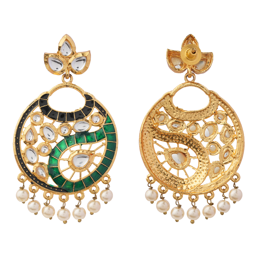 Lavanya- Stone Studded Hanging Pearl Dangler Earrings(Multicolored)