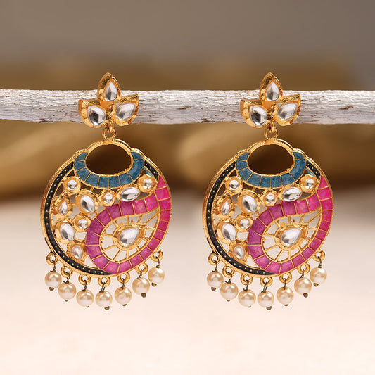 Lavanya- Stone Studded Hanging Pearl Dangler Earrings(Multicolored)