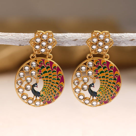 Madhvi- Stone Studded Golden Framed Dangler Earrings