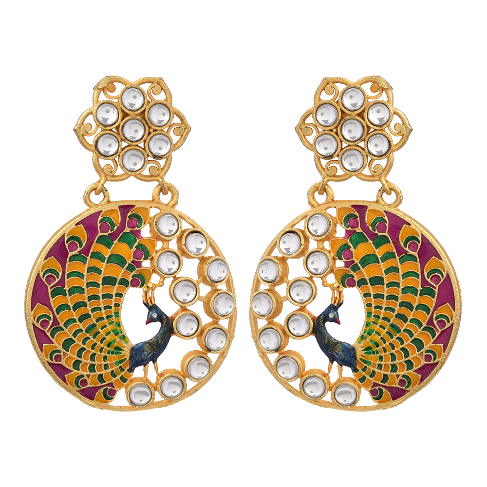 Madhvi- Stone Studded Golden Framed Dangler Earrings