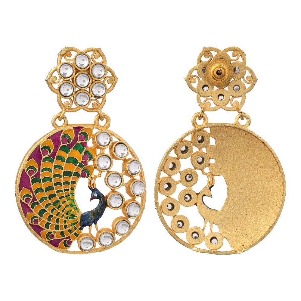 Madhvi- Stone Studded Golden Framed Dangler Earrings