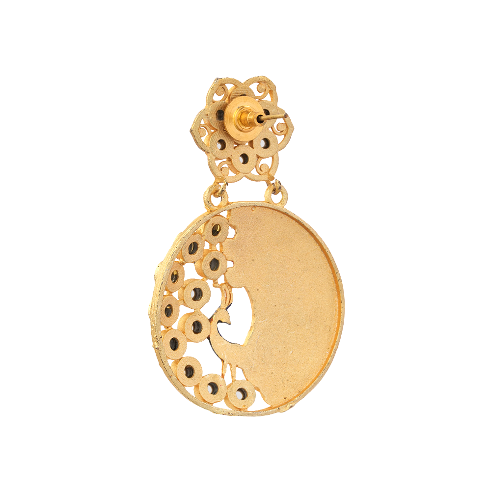 Madhvi- Stone Studded Golden Framed Dangler Earrings