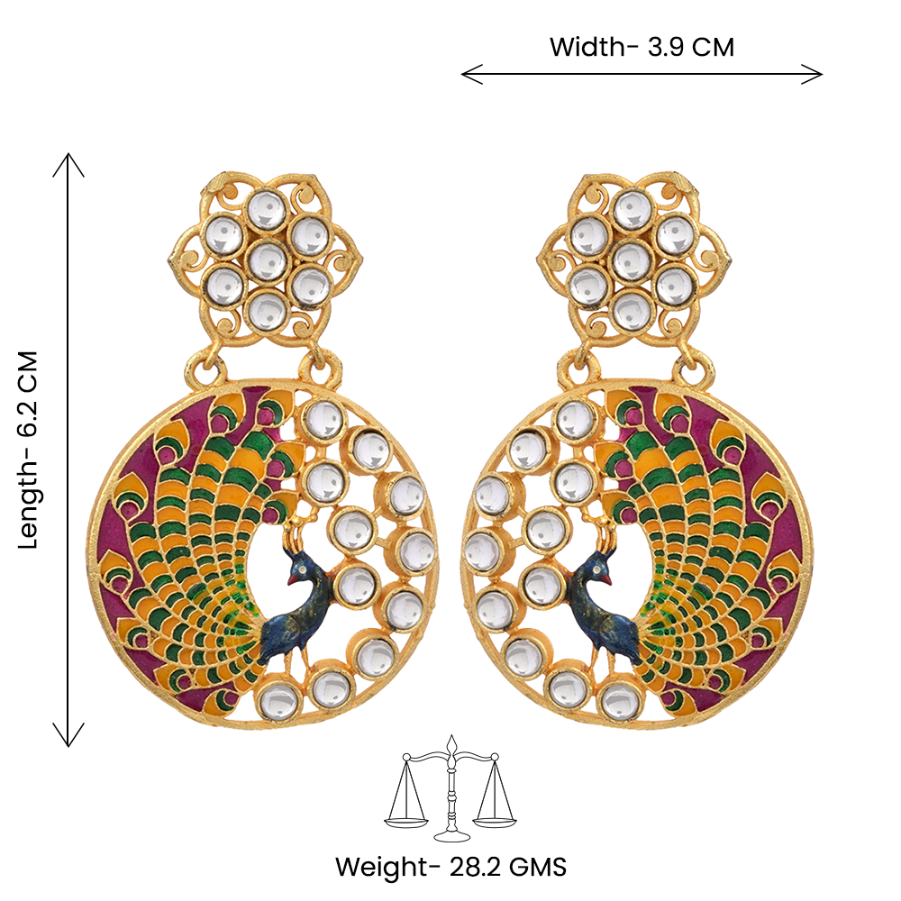 Madhvi- Stone Studded Golden Framed Dangler Earrings