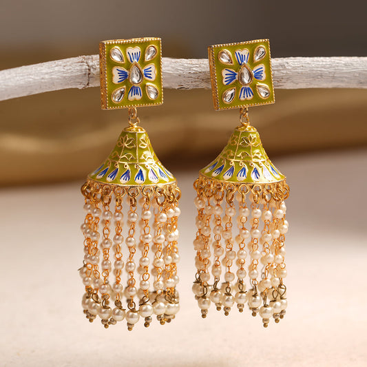Mahika- Stone Studded Hanging Pearl Dangler Earrings