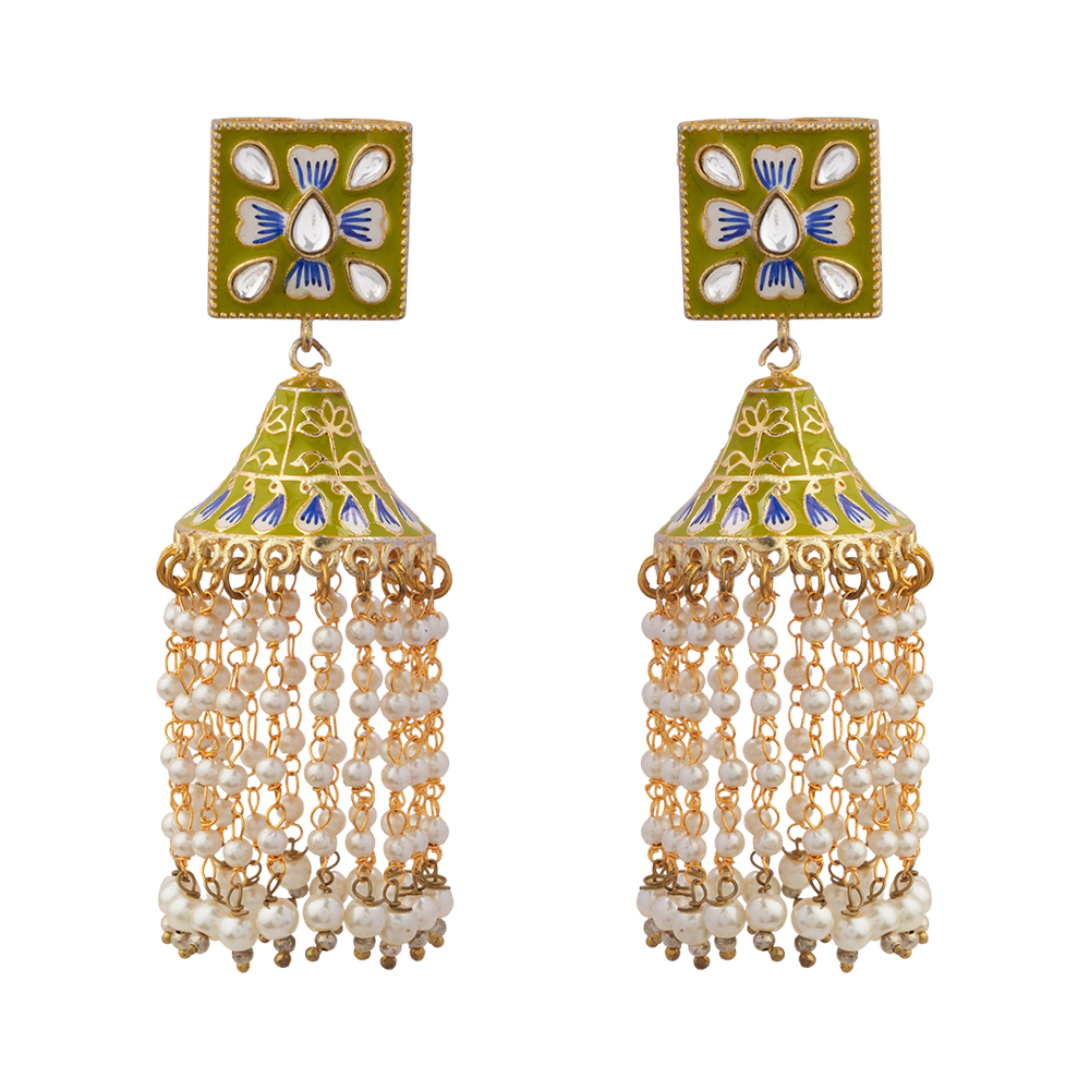Mahika- Stone Studded Hanging Pearl Dangler Earrings