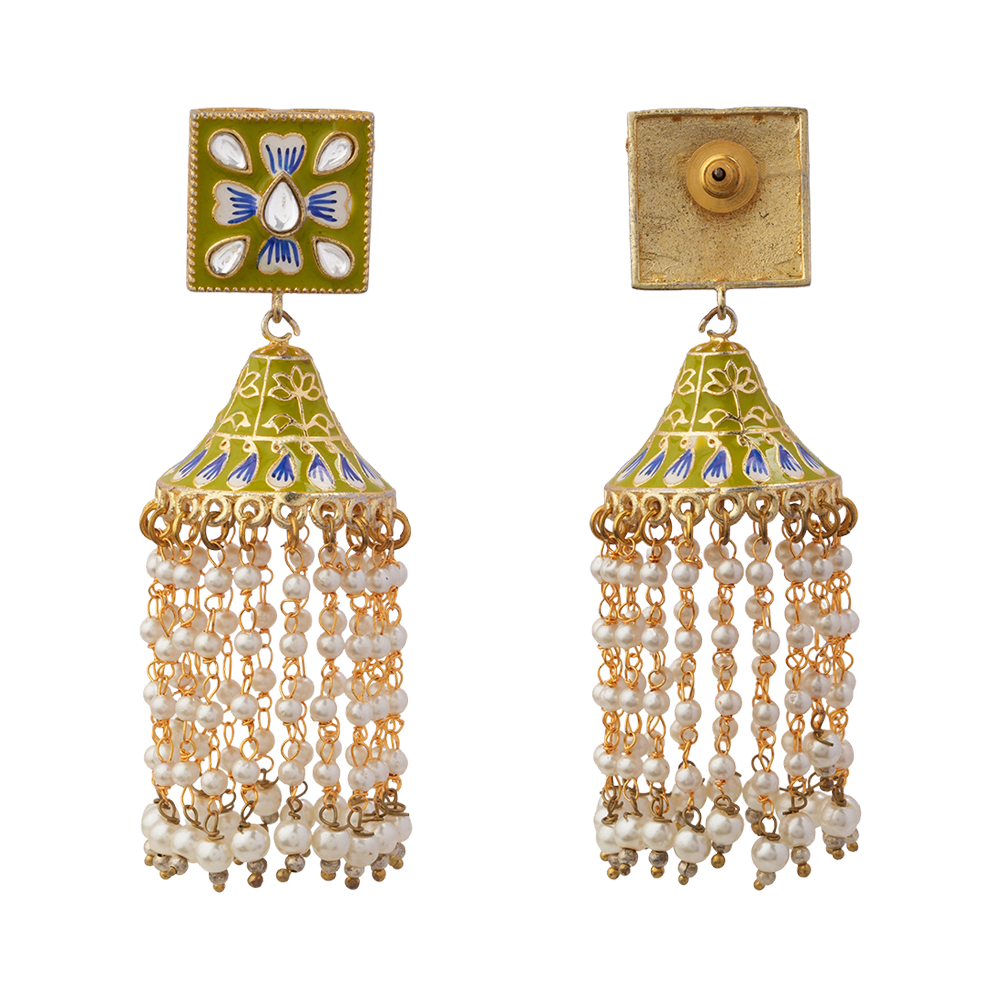 Mahika- Stone Studded Hanging Pearl Dangler Earrings
