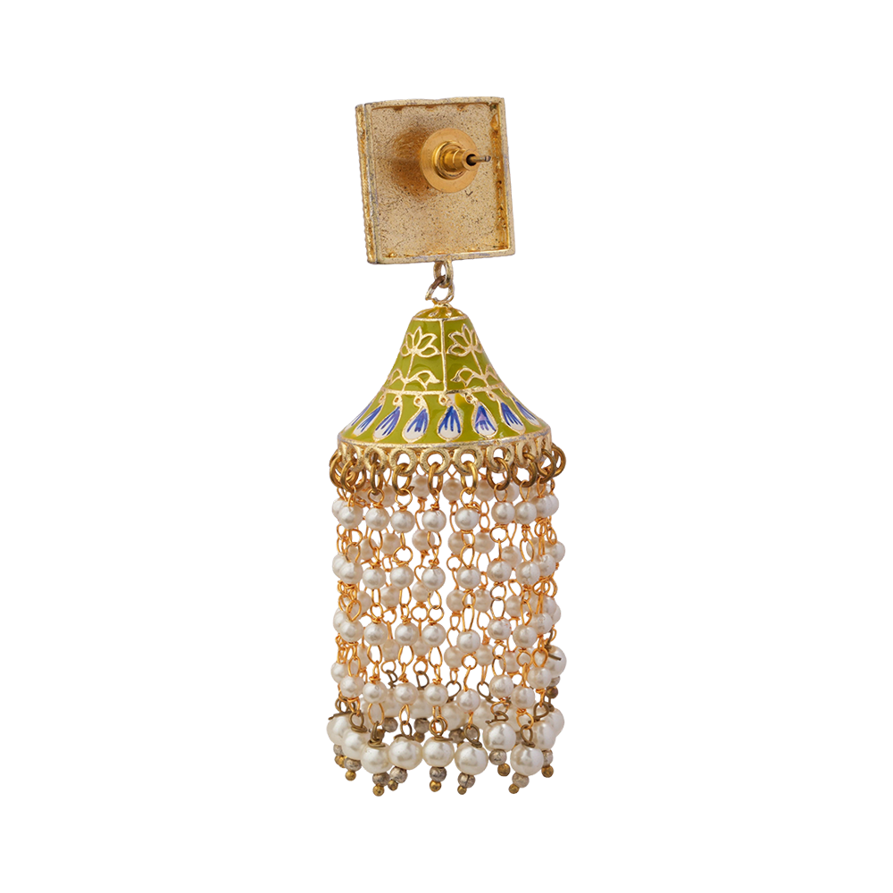 Mahika- Stone Studded Hanging Pearl Dangler Earrings