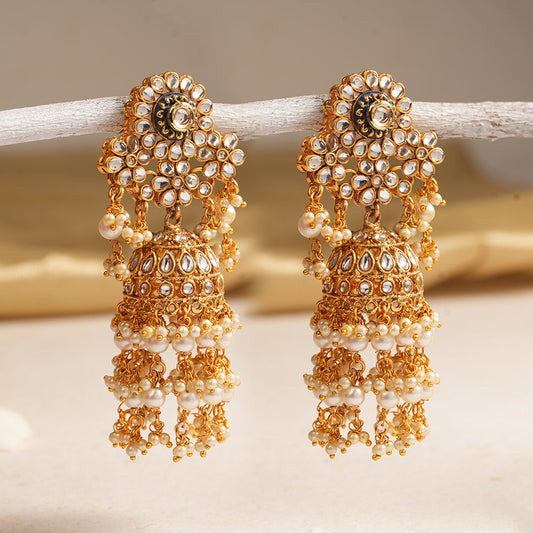 Maira- Stone Studded Hanging Pearl Dangler Earrings