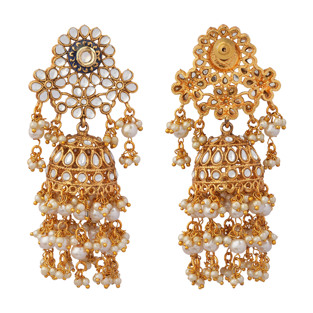 Maira- Stone Studded Hanging Pearl Dangler Earrings