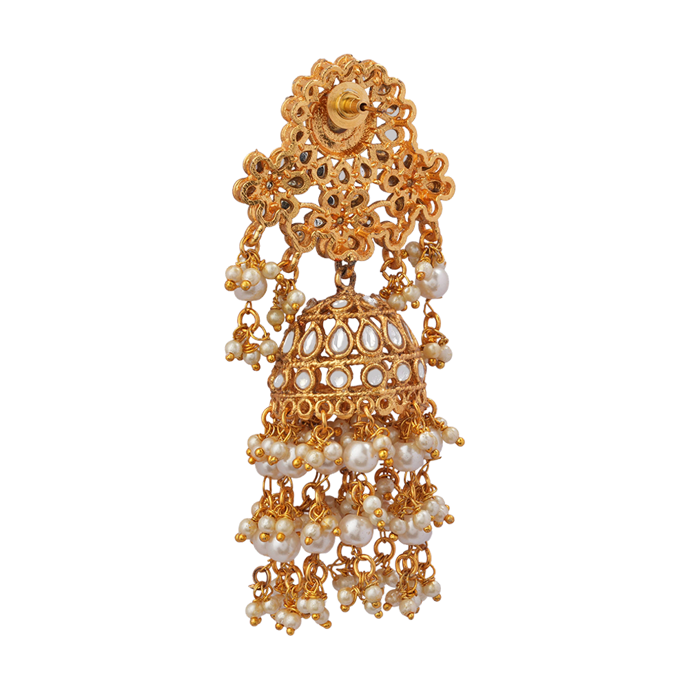 Maira- Stone Studded Hanging Pearl Dangler Earrings