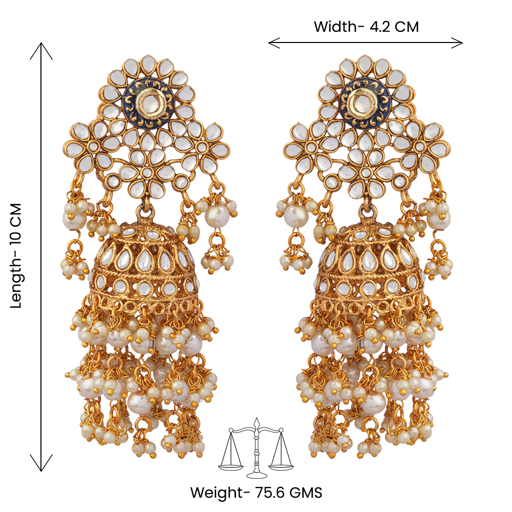 Maira- Stone Studded Hanging Pearl Dangler Earrings