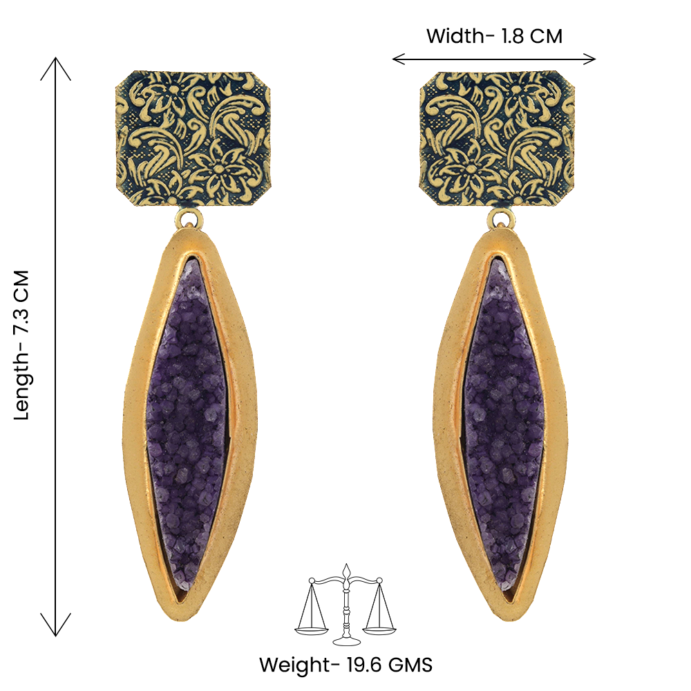 Malini- Unpolished natural stone embedded Dangler Earrings(Blue)