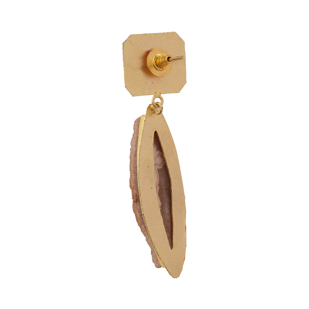 Malini- Unpolished natural stone embedded Dangler Earrings(Brown)
