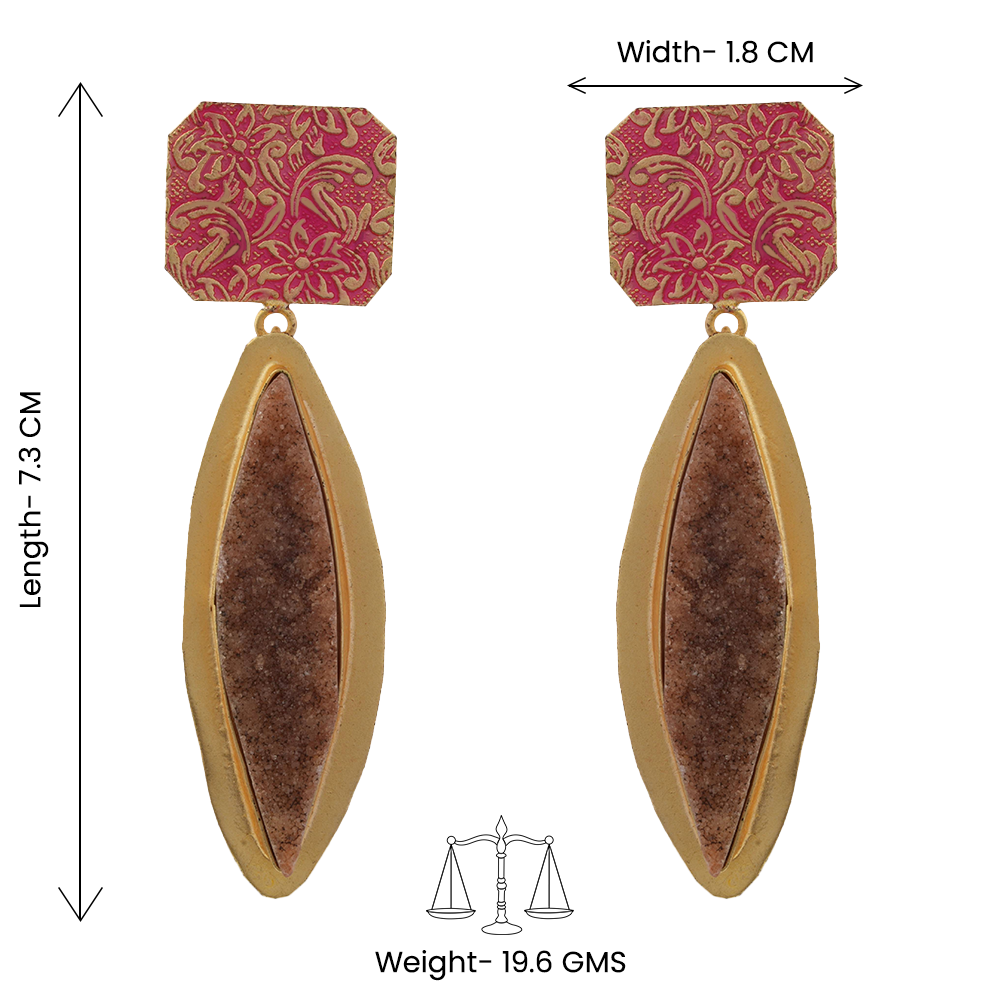 Malini- Unpolished natural stone embedded Dangler Earrings(Brown)
